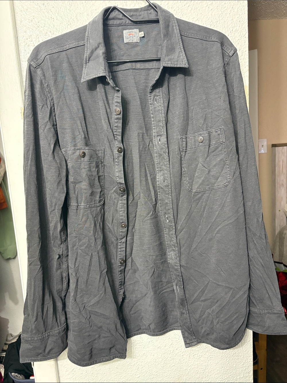 Faherty Mens Gray Button-Up Utility Shirt Jacket